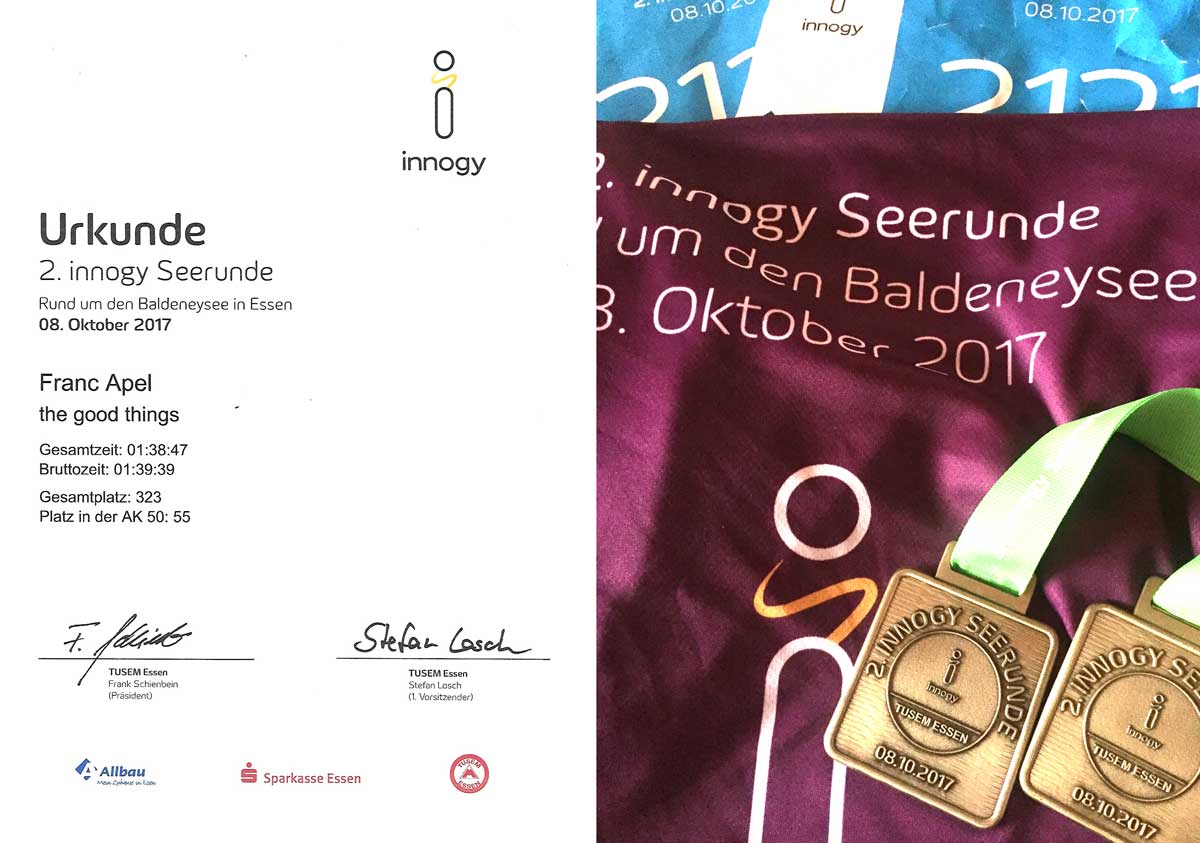 Baldeneysee Loop 2017 Certificate and medal