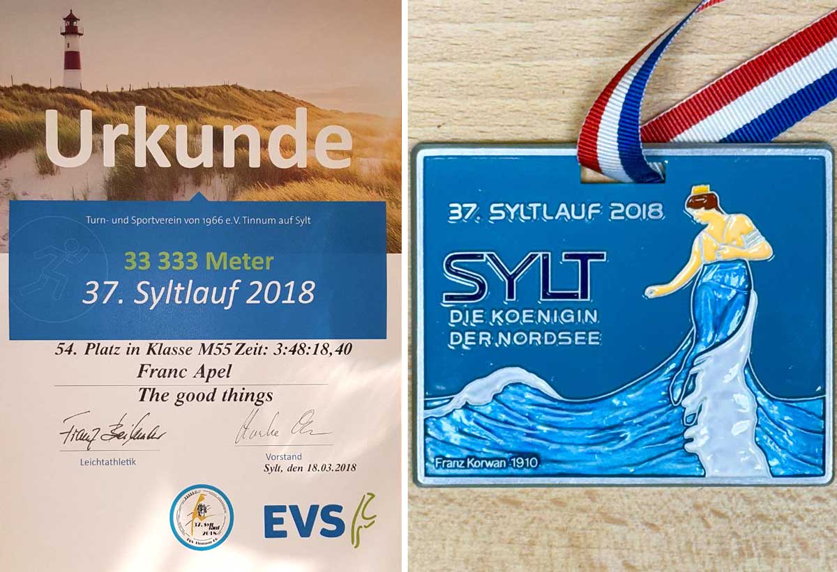 Sylt Run 2018 Certificate and medal